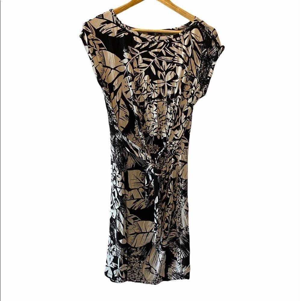DENVER HAYES Black & White Floral Jersey Dress L
